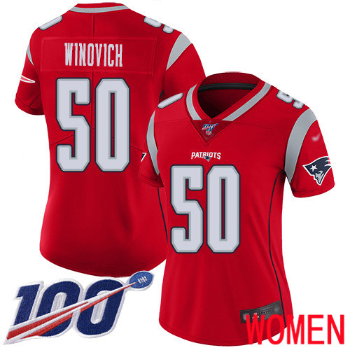New England Patriots Football #50 100th Season Limited Red Women Chase Winovich NFL Jersey->youth nfl jersey->Youth Jersey